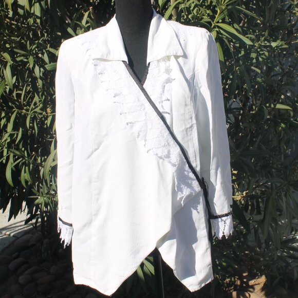 ALL THAT JAZZY MATERNITY BLACK WHITE BLOUSE SIZE MEDIUM L/S LACE TRIM VTG - Picture 7 of 12